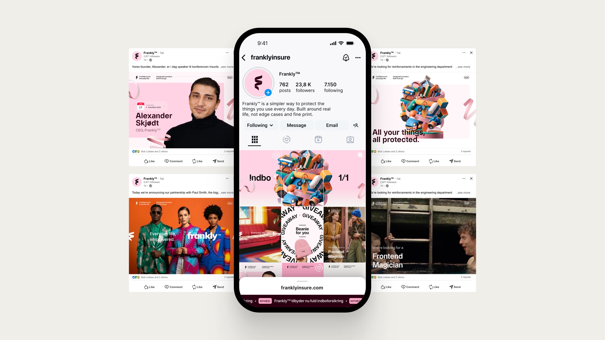 Frankly — social campaign board — the Frontend Magician post runs live