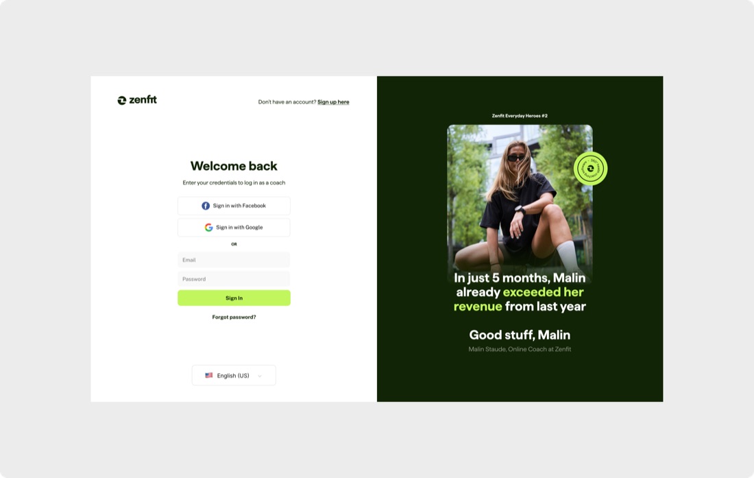 Zenfit — coaching platform sign-in